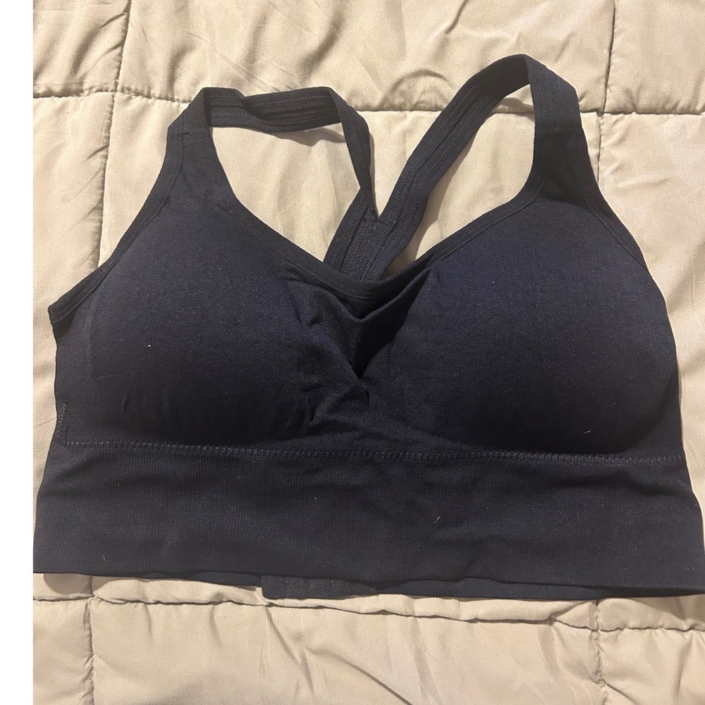 QIW Black Seamless Crossback Sports Bra Padded Hook & Eye Closure XXL Plus Size